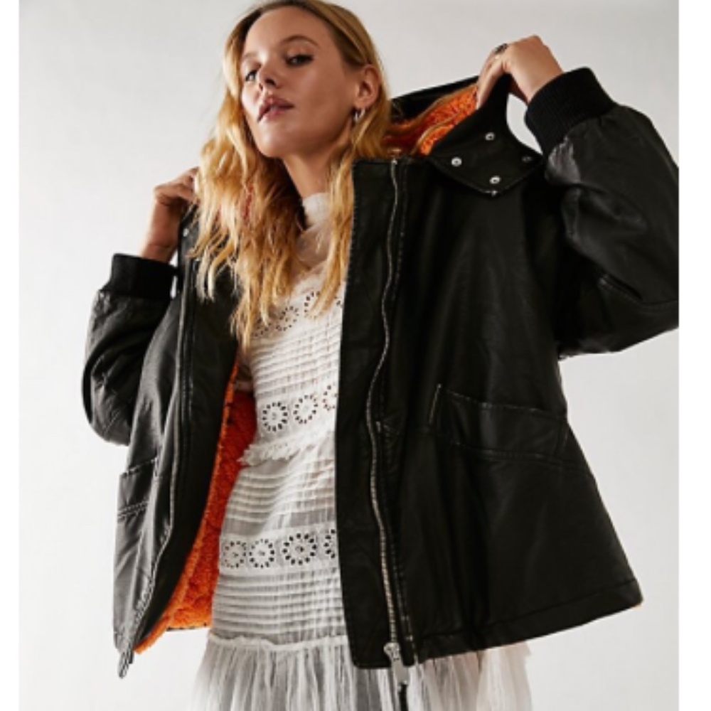 BNWT Free People Moxy Trapeze Vegan Jacket by Free People, Black, XS